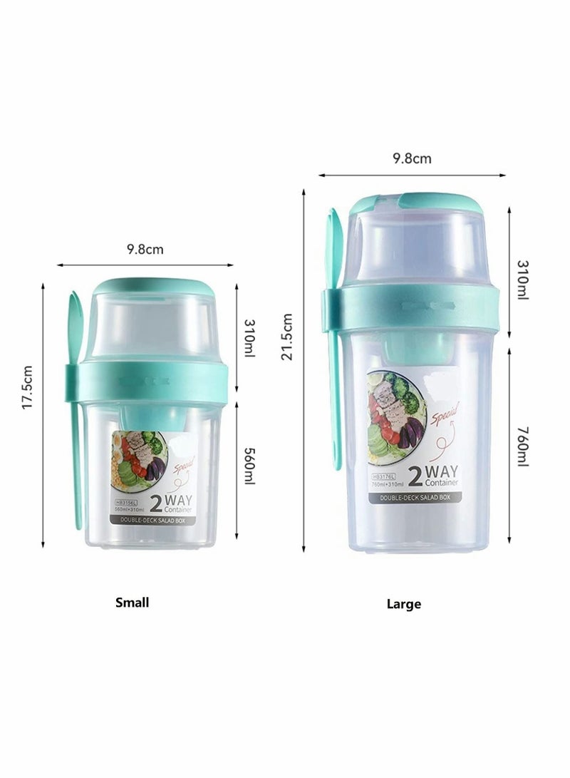 Salad Shakers Keep Fit Meal Shaker Cup Container for Lunch Portable Fruit and Vegetable Cups with Fork Dressing Holder Reusable Work (Small Green)