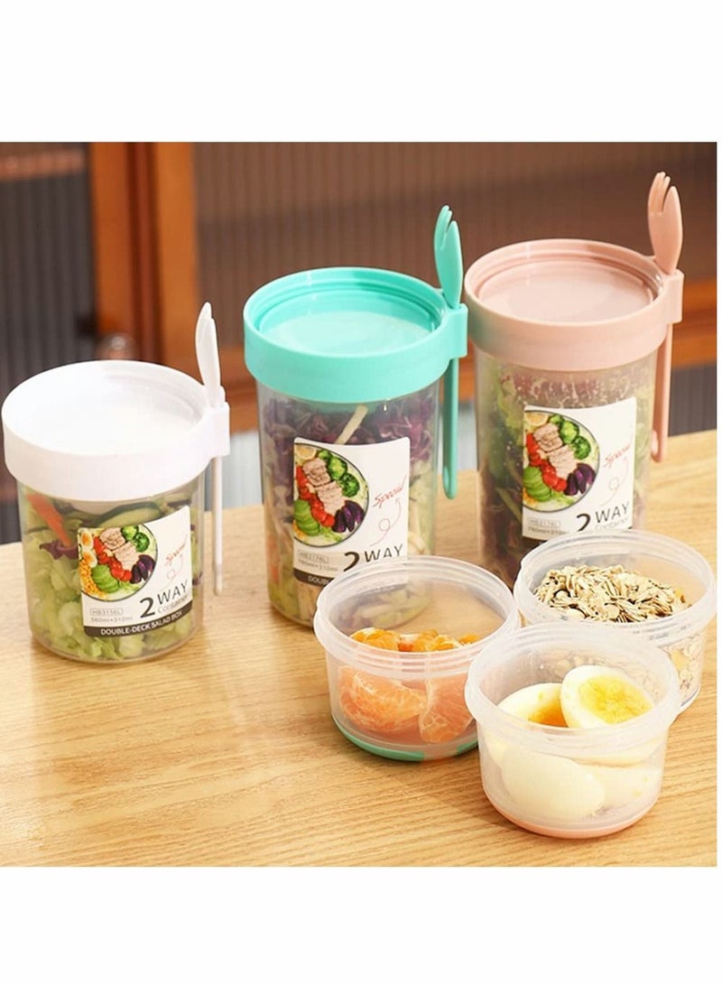 Salad Shakers Keep Fit Meal Shaker Cup Container for Lunch Portable Fruit and Vegetable Cups with Fork Dressing Holder Reusable Work (Small Green)