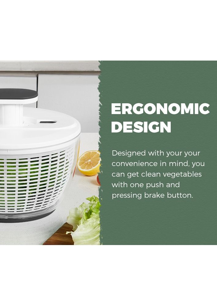 Salad Spinner Large 6L, Manual Lettuce Spinner for Vegetable Prepping, One-Handed Pump Fruit Spinner, Quick Drying Salad Leaves with Bowl and Colander