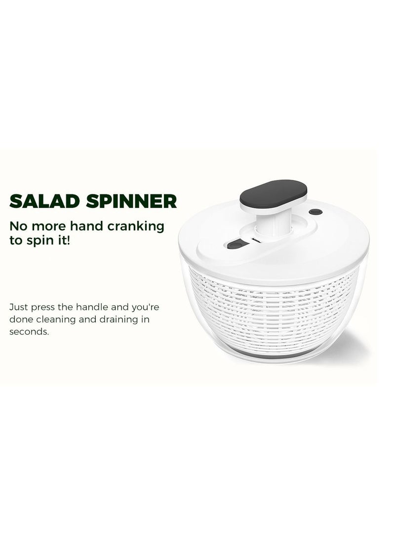 Salad Spinner Large 6L, Manual Lettuce Spinner for Vegetable Prepping, One-Handed Pump Fruit Spinner, Quick Drying Salad Leaves with Bowl and Colander