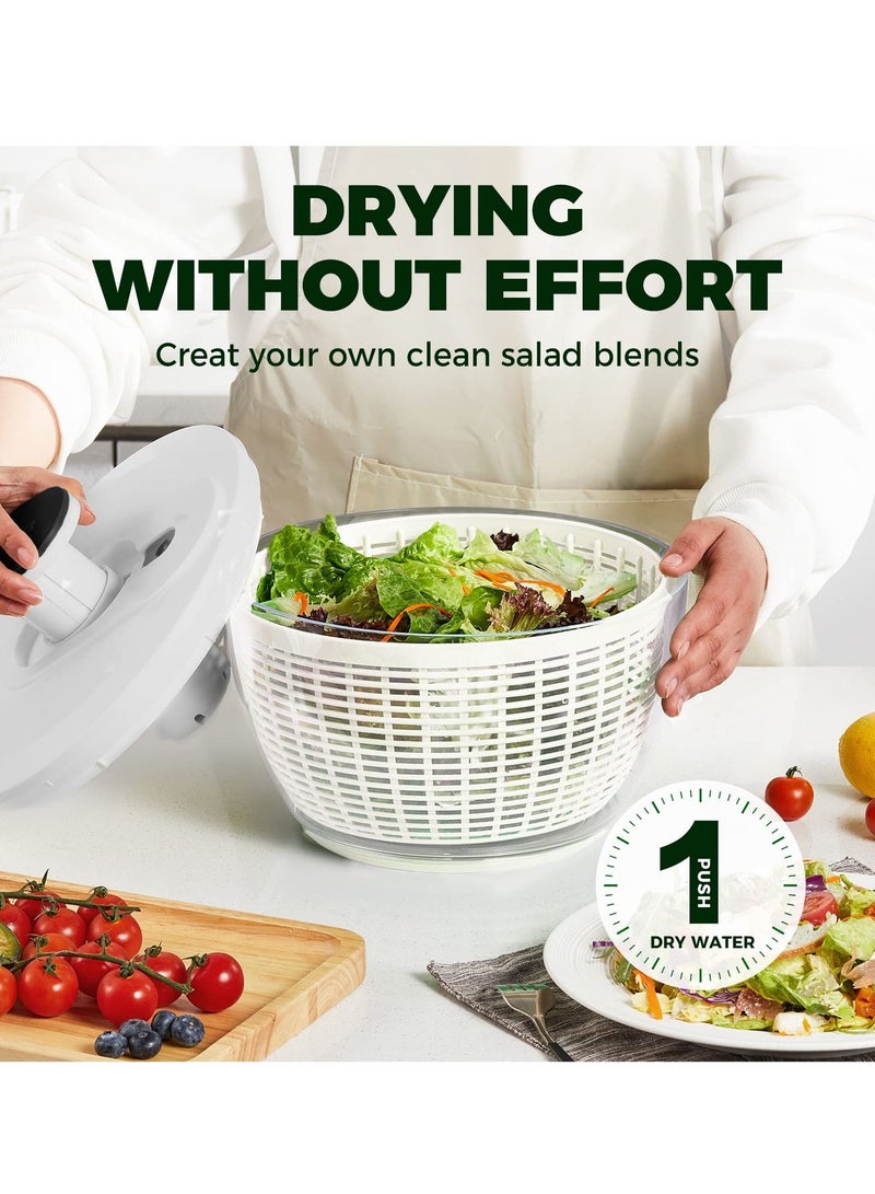 Salad Spinner Large 6L, Manual Lettuce Spinner for Vegetable Prepping, One-Handed Pump Fruit Spinner, Quick Drying Salad Leaves with Bowl and Colander