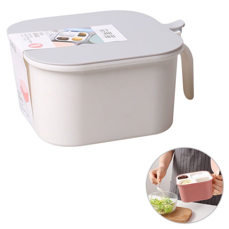 Seasoning Spice Storage Container With Cover And Spoon White 14 x 8 x 14cm