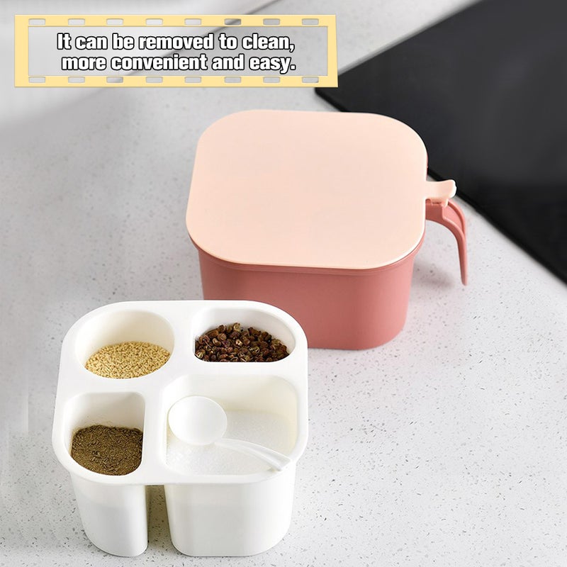 Seasoning Spice Storage Container With Cover And Spoon White 14 x 8 x 14cm