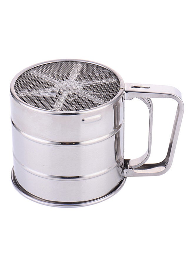 Stainless Steel Hand Hold Flour Sieve Silver 15x9.5x10.5centimeter