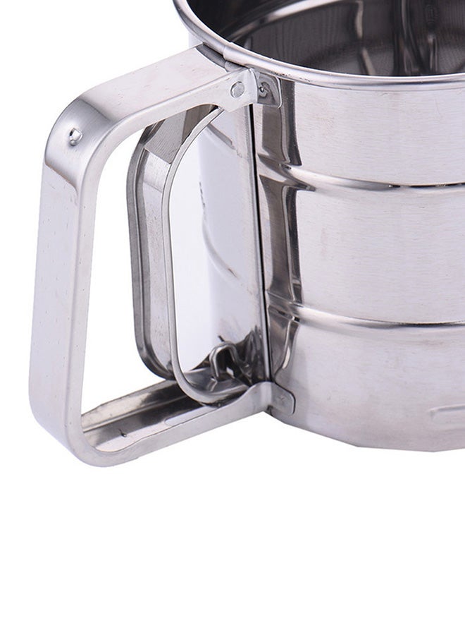 Stainless Steel Hand Hold Flour Sieve Silver 15x9.5x10.5centimeter