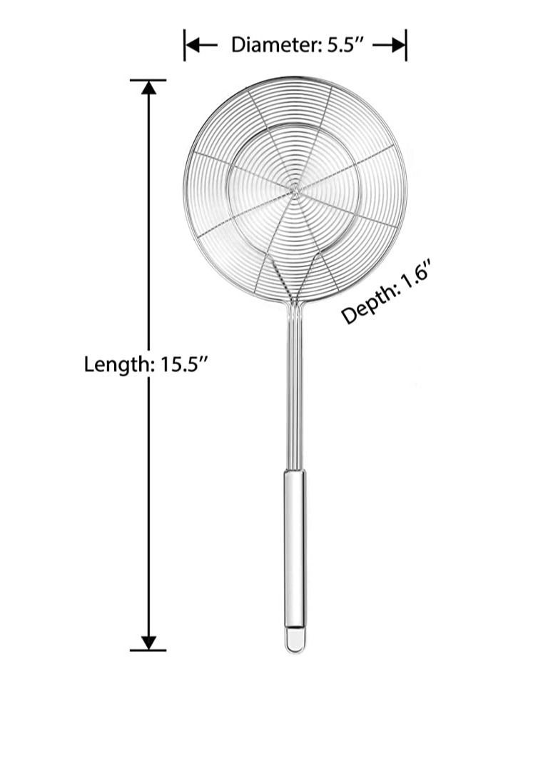 Stainless Steel Solid Spider Strainer Skimmer Ladle (Small, 5.4in)