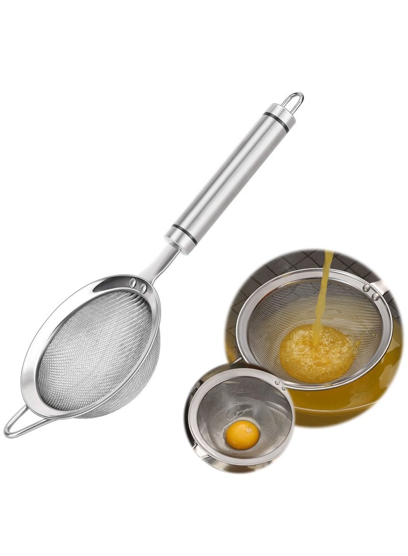 SYOSI Stainless Steel Fine Mesh Strainers for Kitchen, Colander-Skimmer with Handle, Sieve Sifters