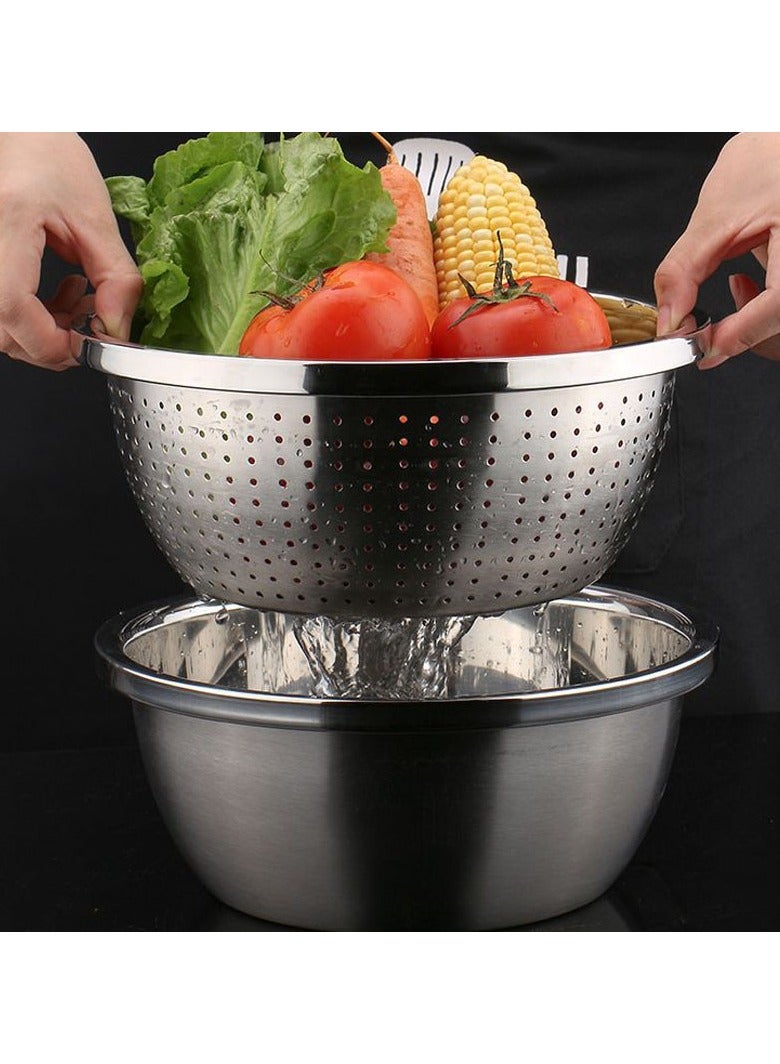 Stainless Steel Rice Washing Sieve Multi-purpose Drain Basin Fruit Basket Water Filter Small Hole Leakage Basin Reverse Side Rice Washing Punching Hole Leakage Basin