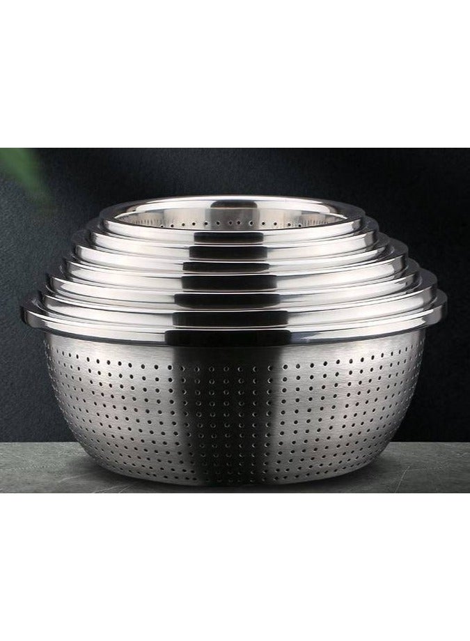 Stainless Steel Rice Washing Sieve Multi-purpose Drain Basin Fruit Basket Water Filter Small Hole Leakage Basin Reverse Side Rice Washing Punching Hole Leakage Basin