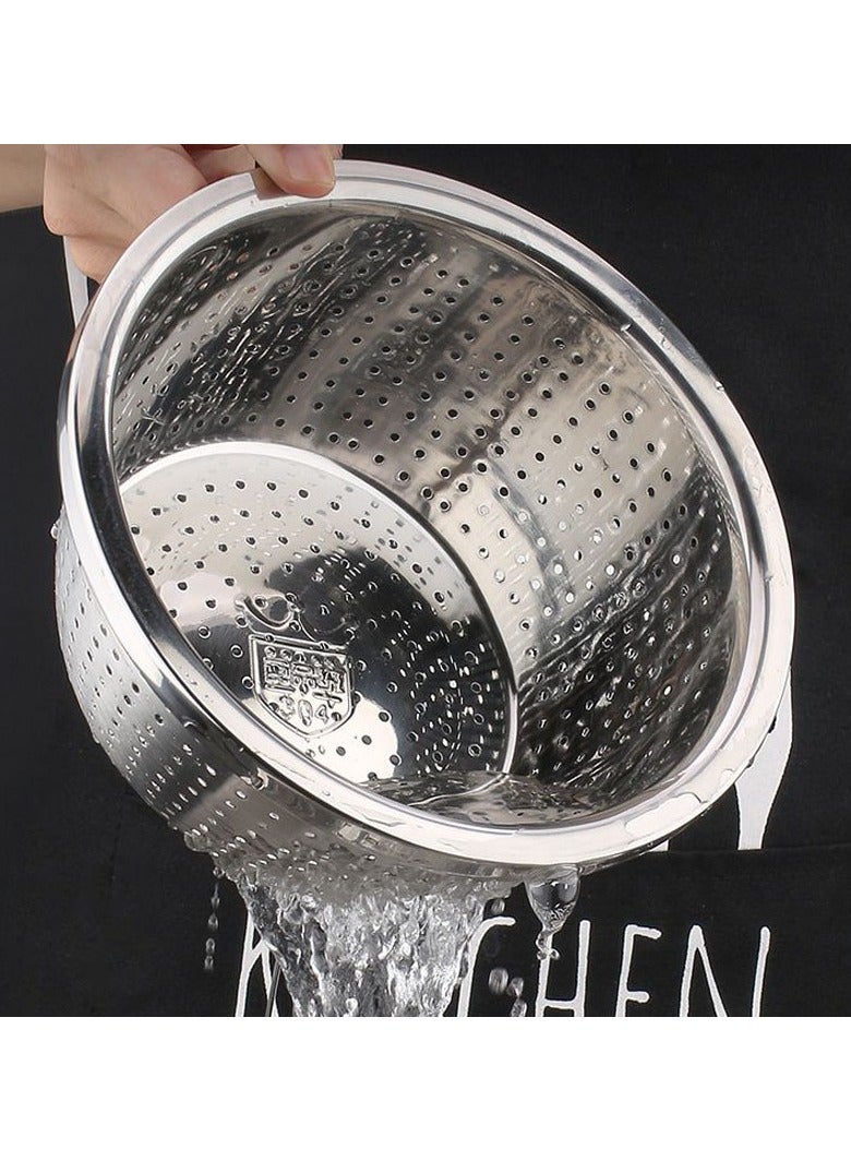 Stainless Steel Rice Washing Sieve Multi-purpose Drain Basin Fruit Basket Water Filter Small Hole Leakage Basin Reverse Side Rice Washing Punching Hole Leakage Basin