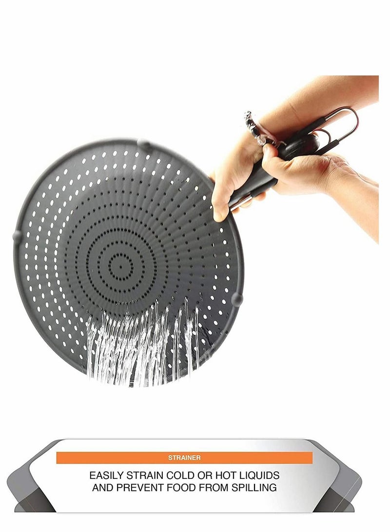 Silicone Stainless steel grease filter, Splatter Screen for Frying Pan, Multi-Use Shield, Cooling Mat, Drain Board and Strainer, Pan Cover, Black