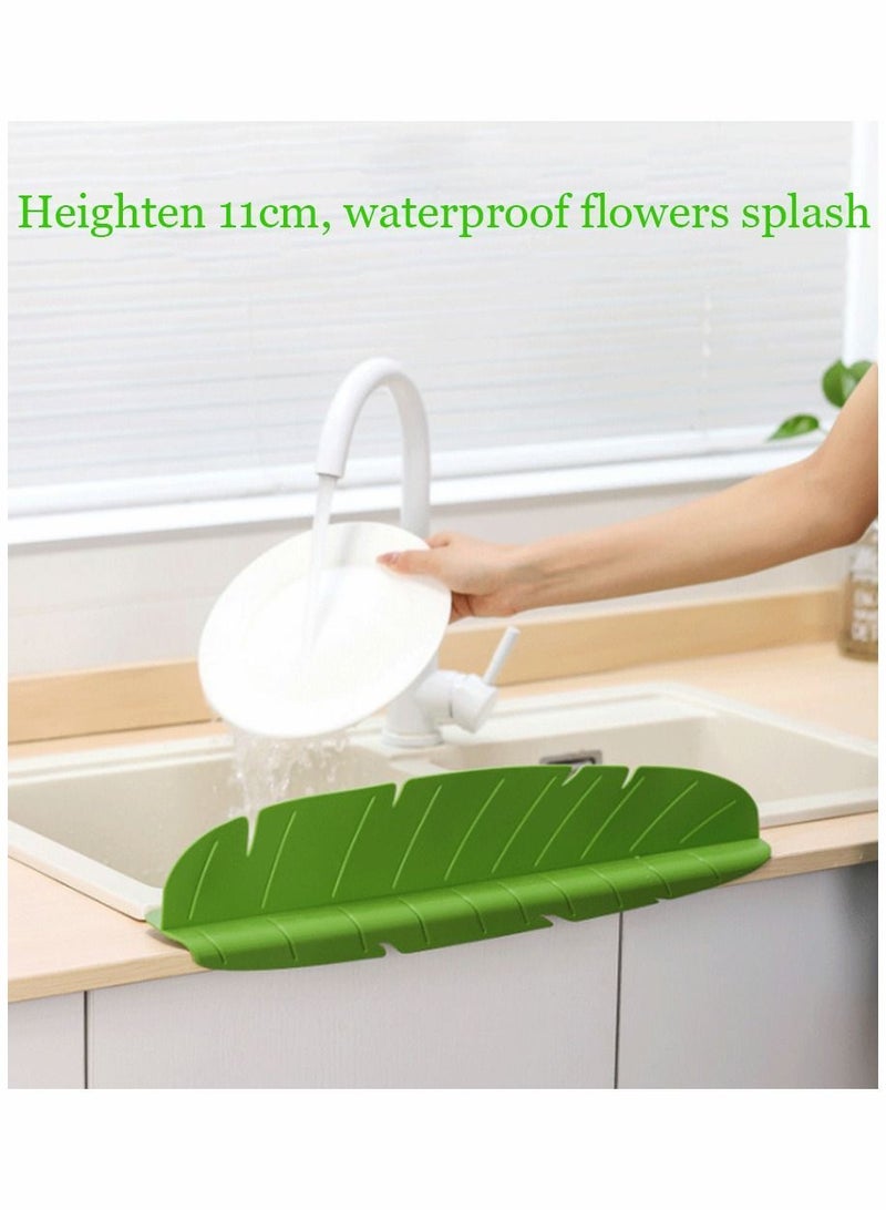 Kitchen Bathroom Sink Splashback, SYOSI Water Baffle, Premium Leaf Silicone Backsplash Behind Faucet, Upgraded Design Dish Washing Anti Splash Suction Plate (Green)