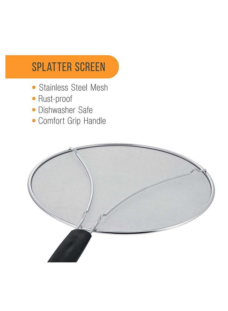 Oil Grease Splash Guard Splatter Screen Frying Pan Cover Hot Stainless Steel Protector Home Kitchen Accessory (33 cm)