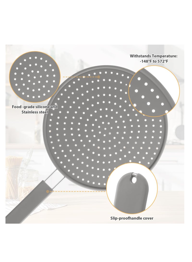 Splash Guard for Frying Pan, 11 Inch Silicone Grease Splatter Screen for Frying Pan Stove Top, Heat Resistant Multi-Use Frying Pan Splash Guard to Stop Hot Oil Splatter (Grey)