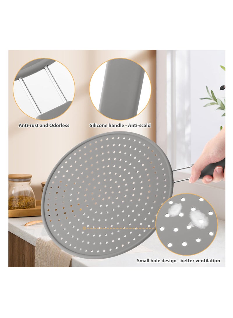 Splash Guard for Frying Pan, 11 Inch Silicone Grease Splatter Screen for Frying Pan Stove Top, Heat Resistant Multi-Use Frying Pan Splash Guard to Stop Hot Oil Splatter (Grey)