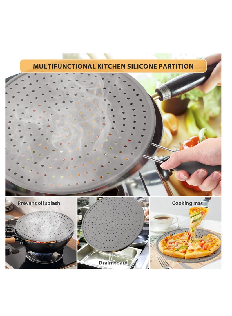 Splash Guard for Frying Pan, 11 Inch Silicone Grease Splatter Screen for Frying Pan Stove Top, Heat Resistant Multi-Use Frying Pan Splash Guard to Stop Hot Oil Splatter (Grey)