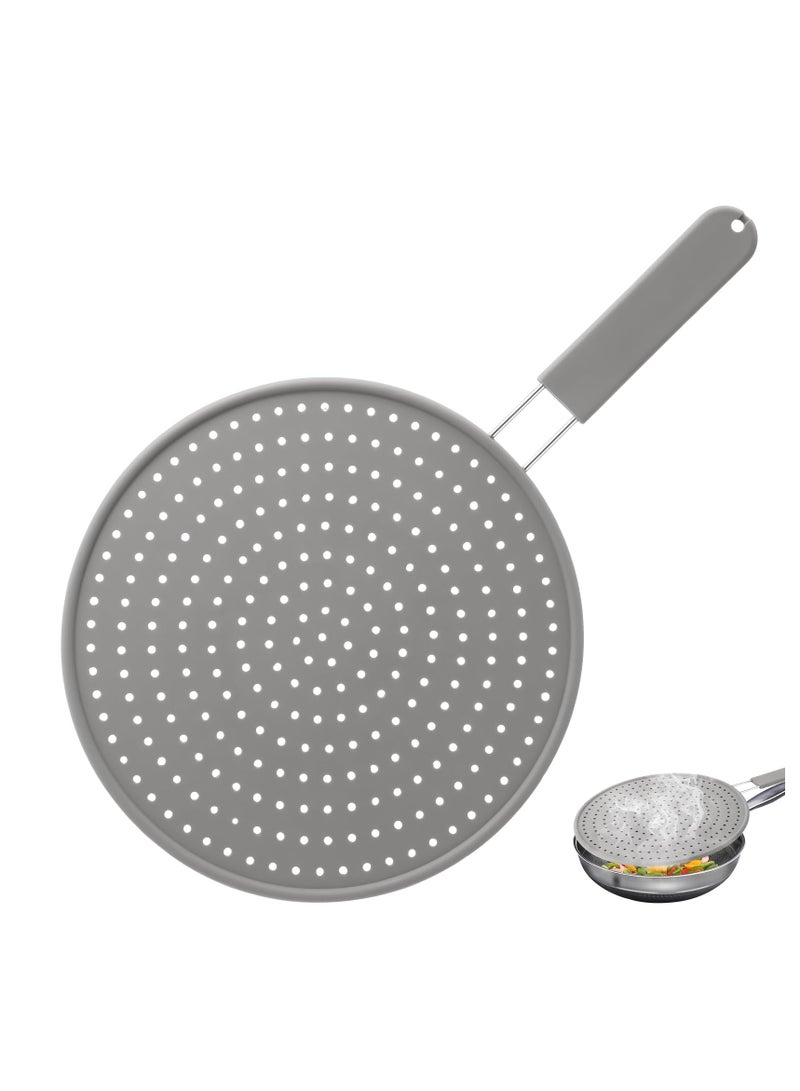 Splash Guard for Frying Pan, 11 Inch Silicone Grease Splatter Screen for Frying Pan Stove Top, Heat Resistant Multi-Use Frying Pan Splash Guard to Stop Hot Oil Splatter (Grey)