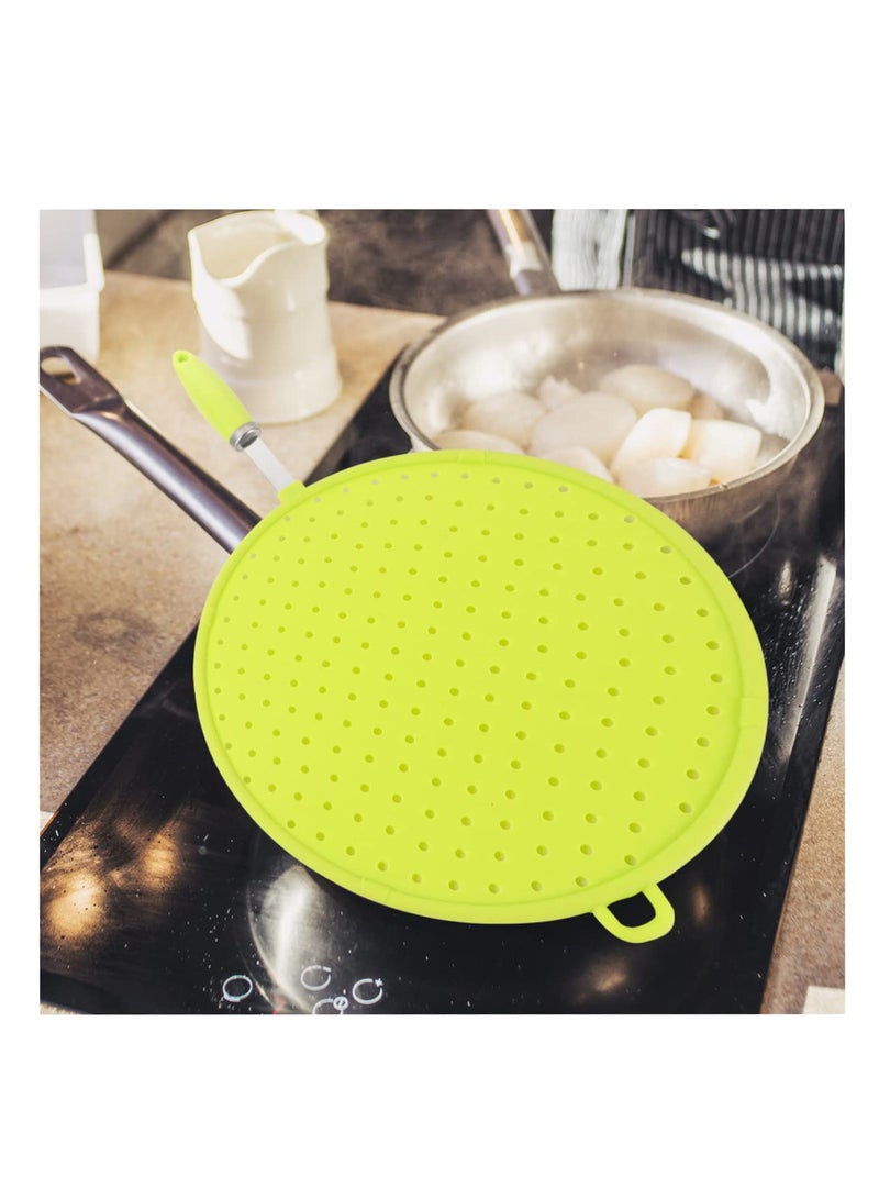 Stainless Griddle Silicone Pot Lids Skillet Pan Splatter Screen for Cooking Stove Grease Guard Grease Screen Cooking Anti Spill Lid Cover Anti Oil Pot Lid Pot Safeguard Frying Pan(Green)