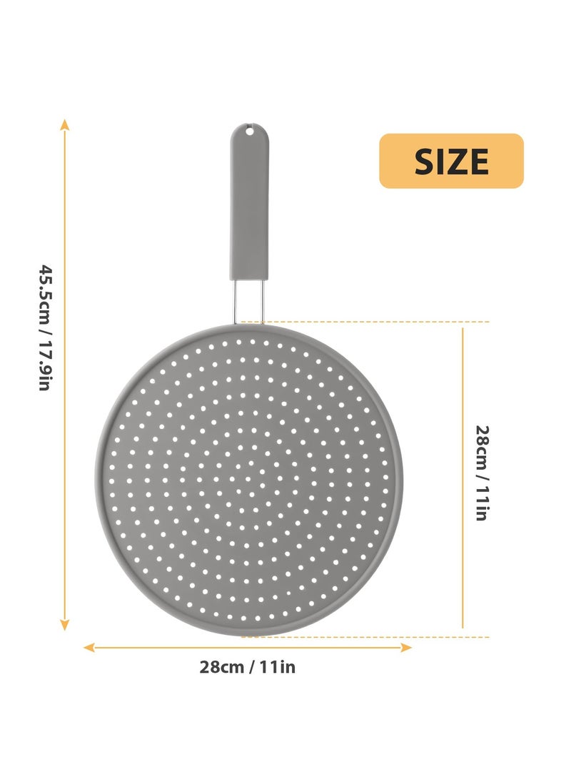 Splash Guard for Frying Pan, 11 Inch Silicone Grease Splatter Screen for Frying Pan Stove Top, Heat Resistant Multi-Use Frying Pan Splash Guard to Stop Hot Oil Splatter (Grey)