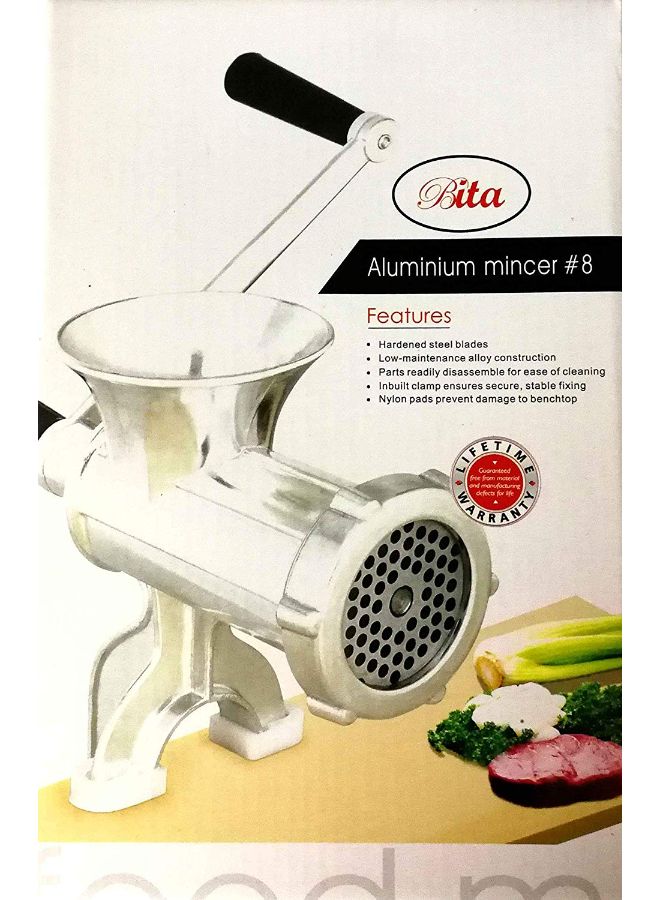 Aluminium Meat Mincer Silver/White 8centimeter