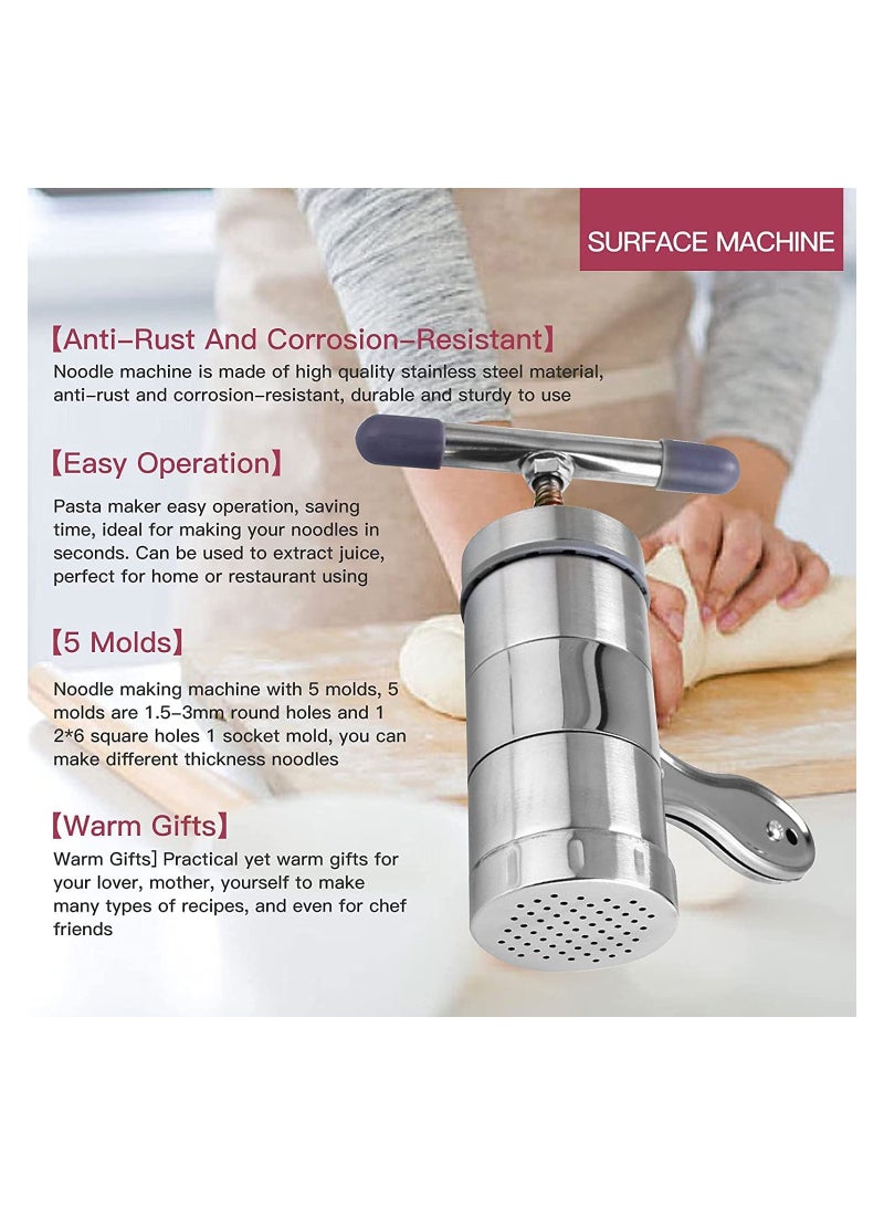 Manual Pasta Maker Stainless Steel Noodle Maker Juice Extractor Fruit Juicer Press Pasta Press Machine With 5 Models Stainless Steel Hand-Crank Spaghetti Fettuccine Noodle Dough Press Machine