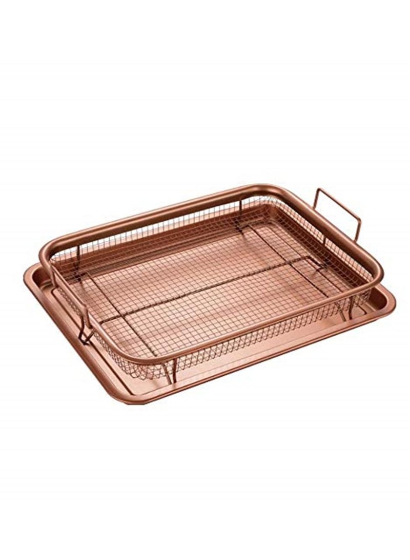 Copper Crisper Tray Non-Stick Oven Baking Tray with Elevated Mesh Crisping Grill Basket 2 Piece Set