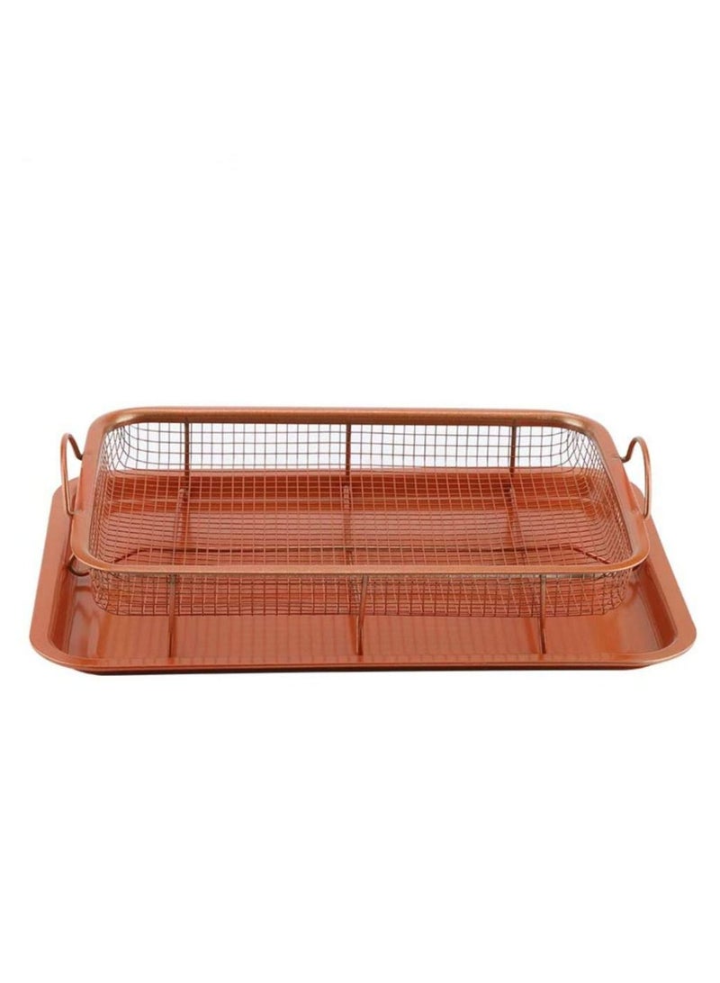 Copper Crisper Tray Non-Stick Oven Baking Tray with Elevated Mesh Crisping Grill Basket 2 Piece Set