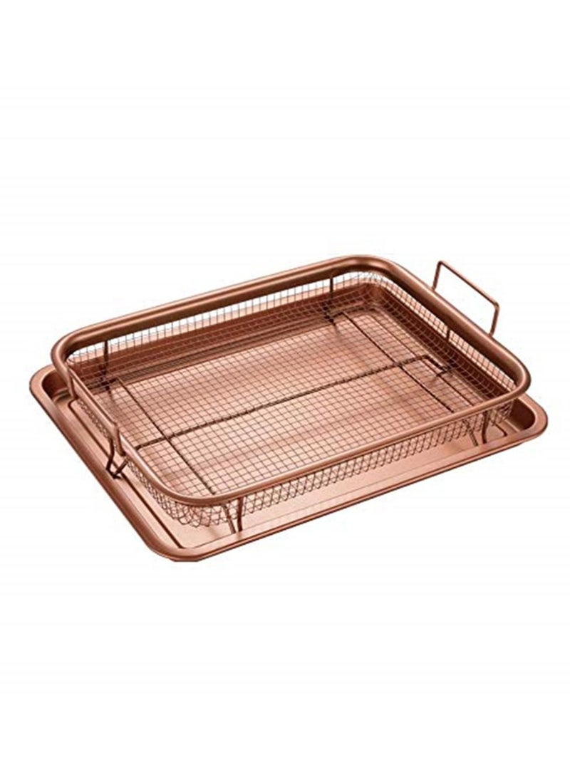 Copper Crisper Tray Non-Stick Oven Baking Tray with Elevated Mesh Crisping Grill Basket 2 Piece Set