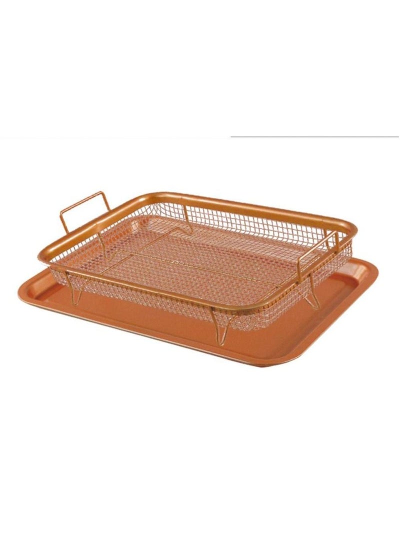 Copper Crisper Tray Non-Stick Oven Baking Tray with Elevated Mesh Crisping Grill Basket 2 Piece Set