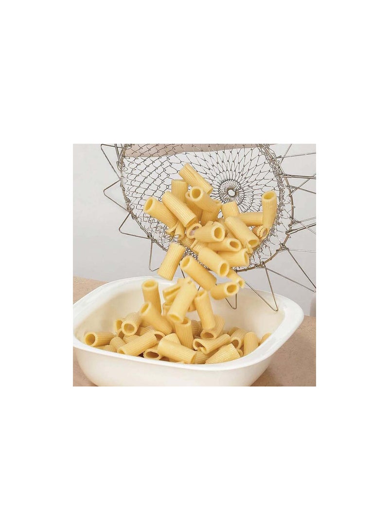 Foldable Steam Rinse Deep Frying Basket, Stainless Stee Fry French Magic Mesh Basket Strainer Net Fried Filter Drainage Rack for Food or Fruits Multifunctional Kitchen Tool
