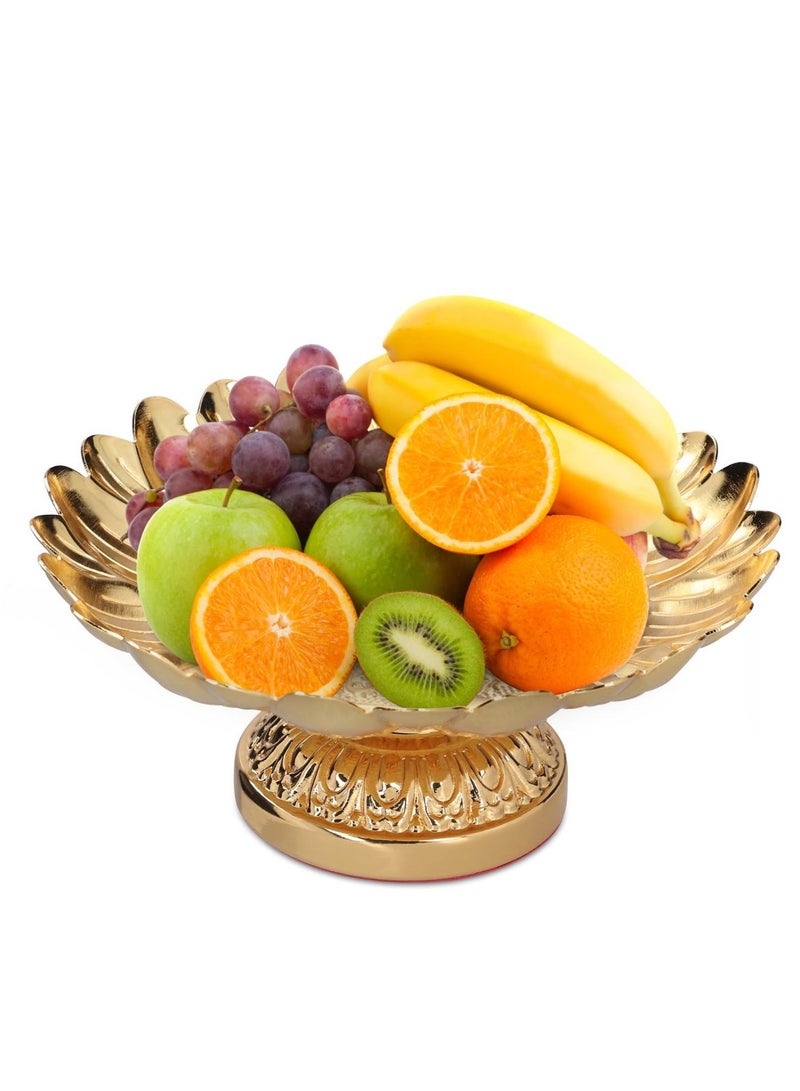 Footed Fruit Bowl,Countertop Fruit Holder Basket,Gold Fruit Bowl for Kitchen Counter Fruit Trays for Serving for Party Decorative Plate for Temples Sacrifices Home Decoration