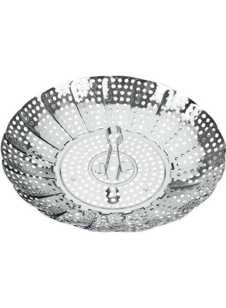 Stainless Steel Vegetable/Veggie Steamer Basket For Instant Cooking Pot With Handle And Legs, Foldable Food Container For Fish Oyster Crab Seafood Dumpling  5.5 x 14.7 x 17 cm