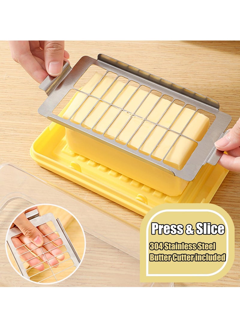 Butter Slicer Cutter and Dispenserwith Lid, Durable Butter Storage Box, Includes 304 Stainless Steel Cutter and Fork, Refrigerator and Freezer Fresh Box for Butter and Cheese
