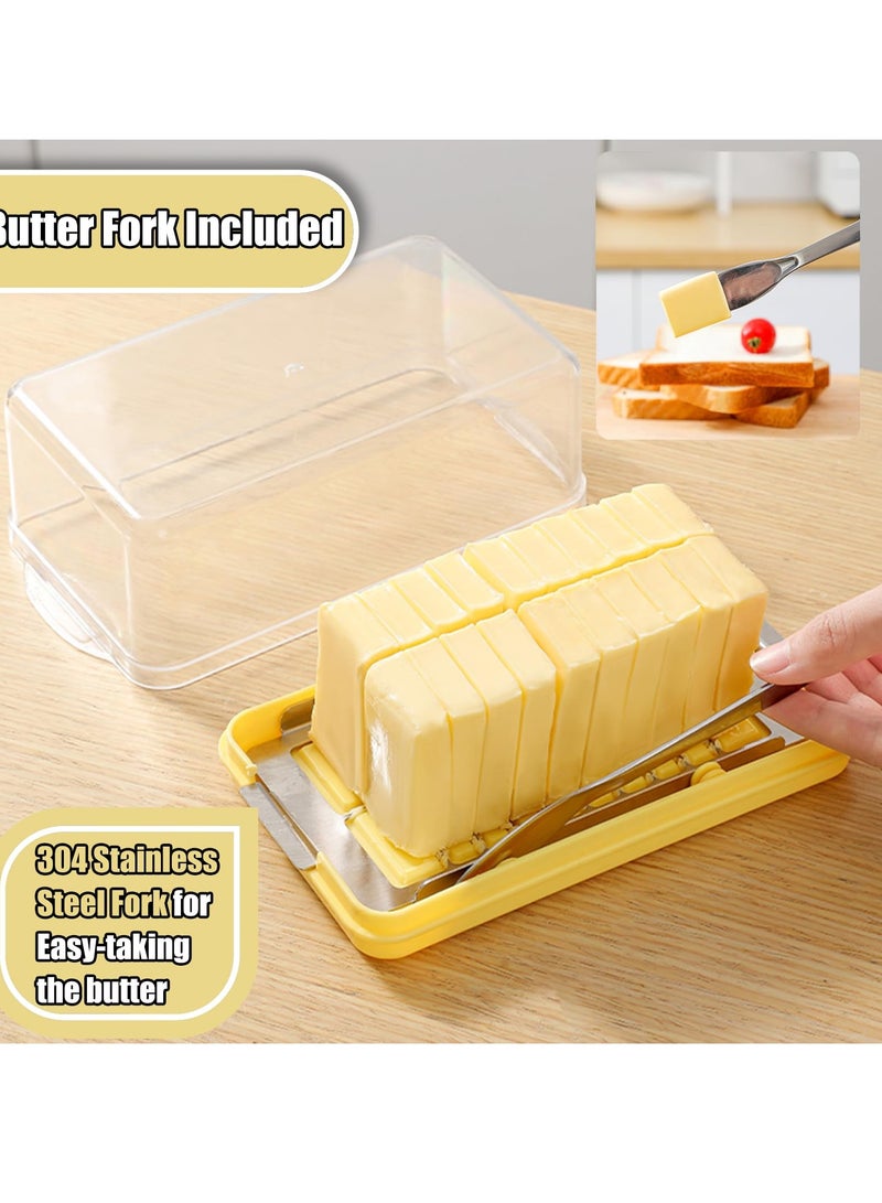 Butter Slicer Cutter and Dispenserwith Lid, Durable Butter Storage Box, Includes 304 Stainless Steel Cutter and Fork, Refrigerator and Freezer Fresh Box for Butter and Cheese