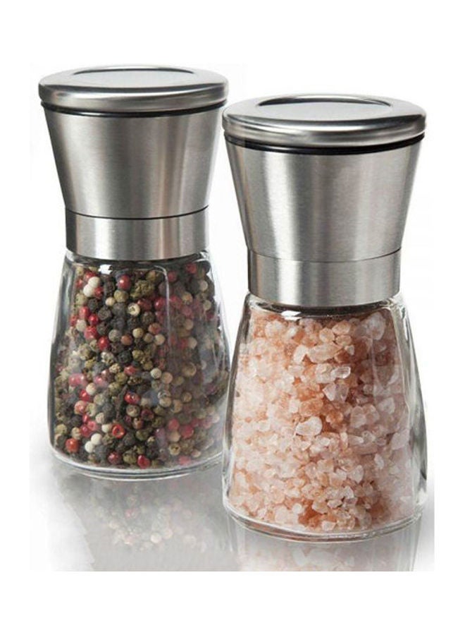 Toplus 2-Pack Stainless Steel Salt Or Pepper Grinder Glass Body Seasoning Bottle-White Silver-Clear 13.8X7X14.4cm