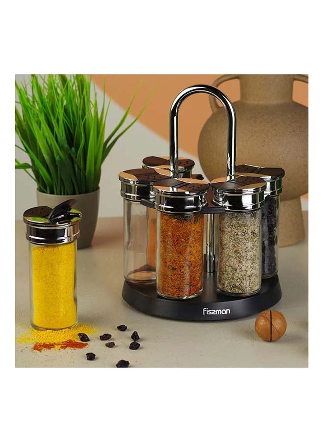 7-Piece Spice Storage Condiment Jars With Lid And Stand Multicolour