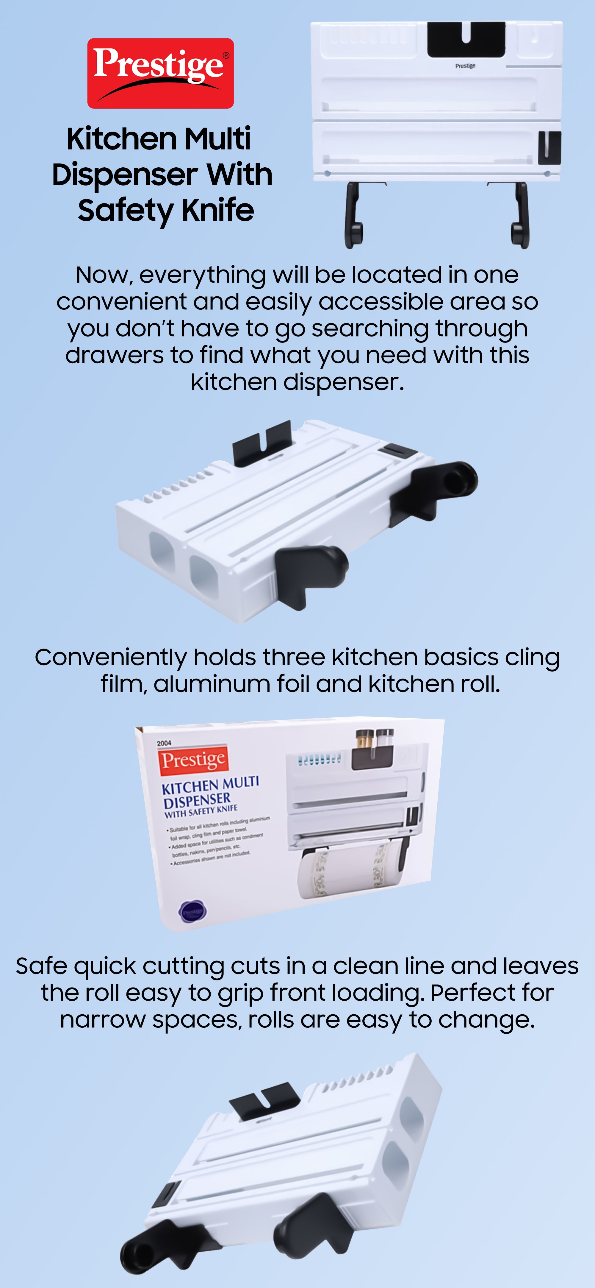 Kitchen Multi Dispenser White/Black 38x24x7cm