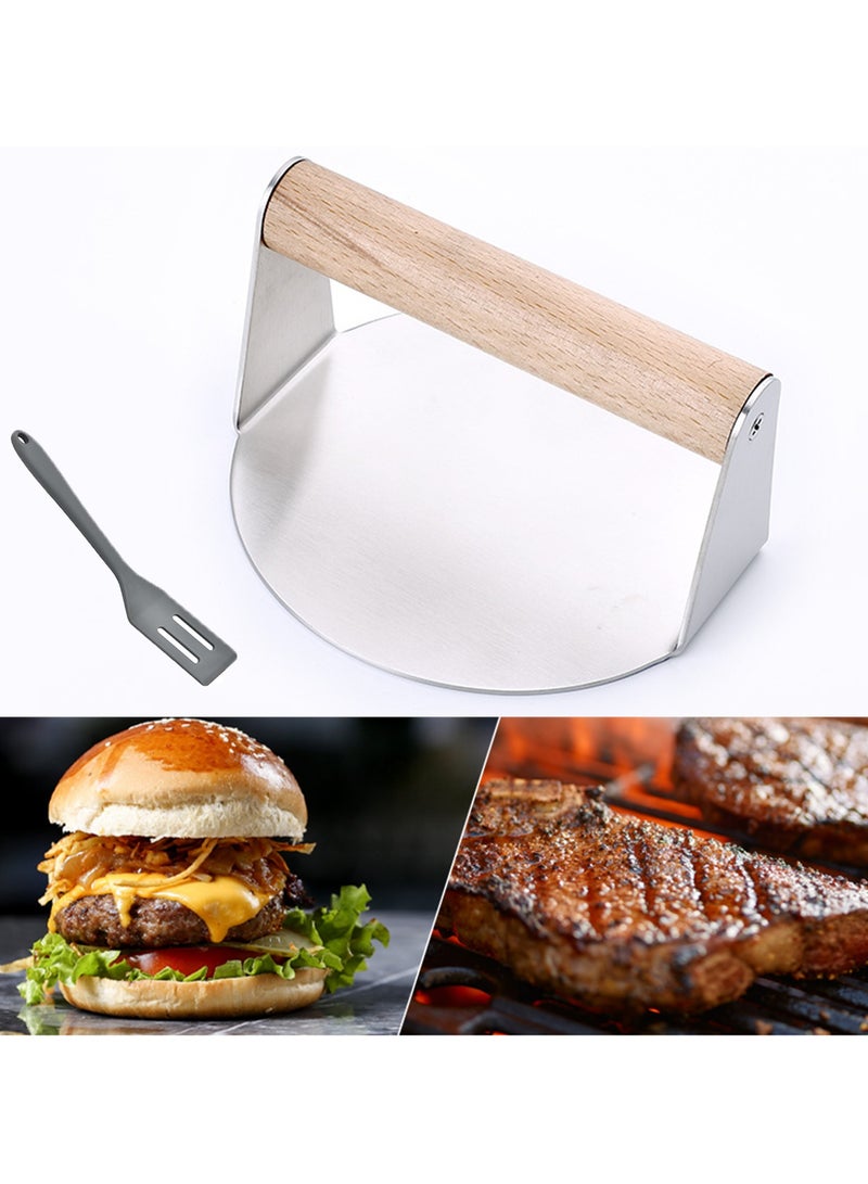 Stainless Steel Burger Press with Silicone Shovel for Making Smash Burgers, Hamburger Patty Maker for Home Kitchen, Burger Press Grill for Home Cook, Easy Cleaning