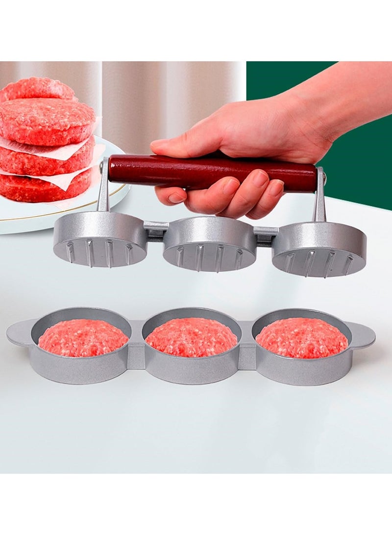 Small Meat Patty Press Maker, (Three 2.5-inch molds) Three Patty Meat Press Triple Burger Patty Press Triple Patty Burger Press Tool Homemade Burger Patty Press for Mini Burger,Barbecue,Picnic,Camping