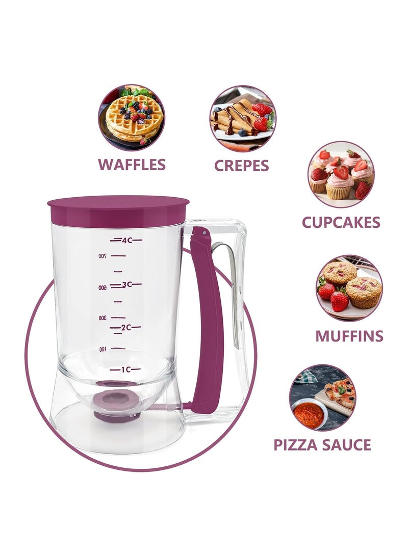 Purple Batter Dispenser for Cupcakes, Pancakes, Cookies, and Waffles – Easy-Pour Measuring Cup & Cream Separator Baking Tool