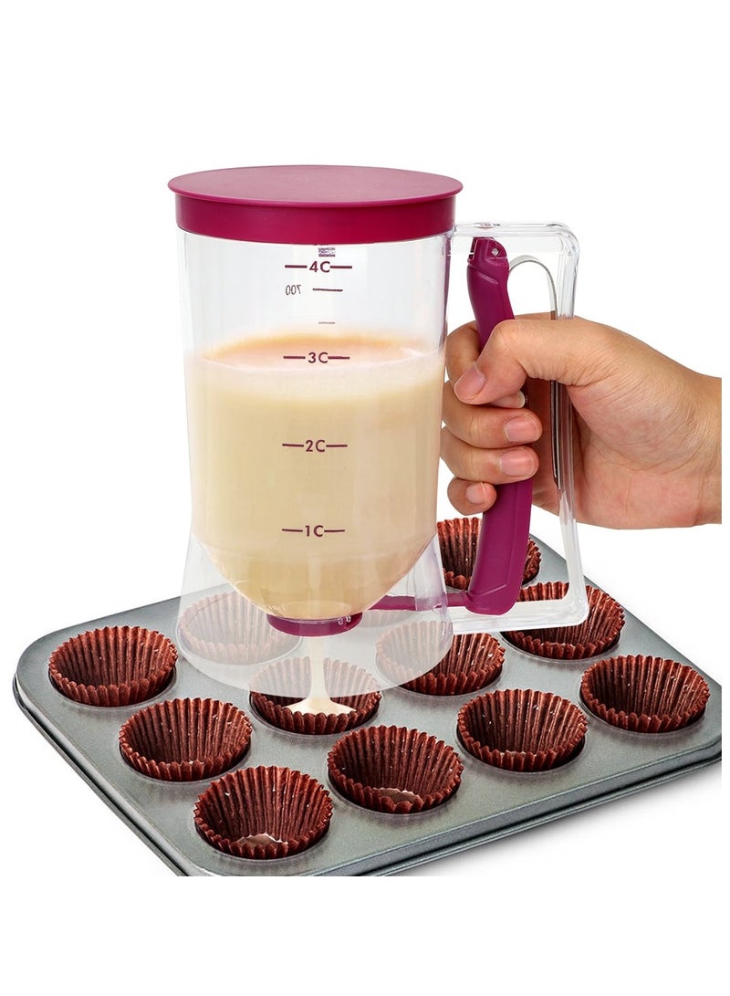 Purple Batter Dispenser for Cupcakes, Pancakes, Cookies, and Waffles – Easy-Pour Measuring Cup & Cream Separator Baking Tool