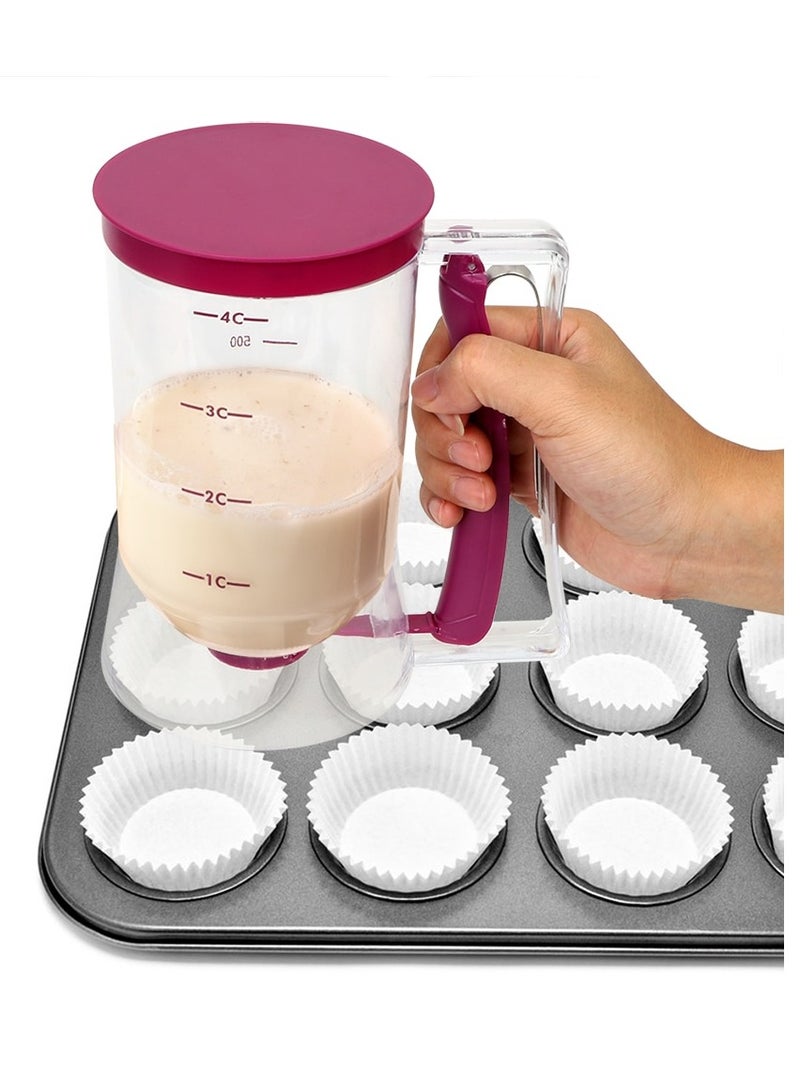 Purple Batter Dispenser for Cupcakes, Pancakes, Cookies, and Waffles – Easy-Pour Measuring Cup & Cream Separator Baking Tool