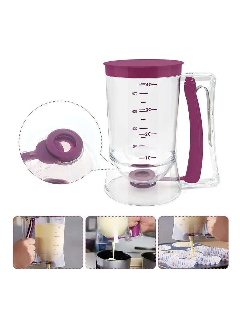 Purple Batter Dispenser for Cupcakes, Pancakes, Cookies, and Waffles – Easy-Pour Measuring Cup & Cream Separator Baking Tool