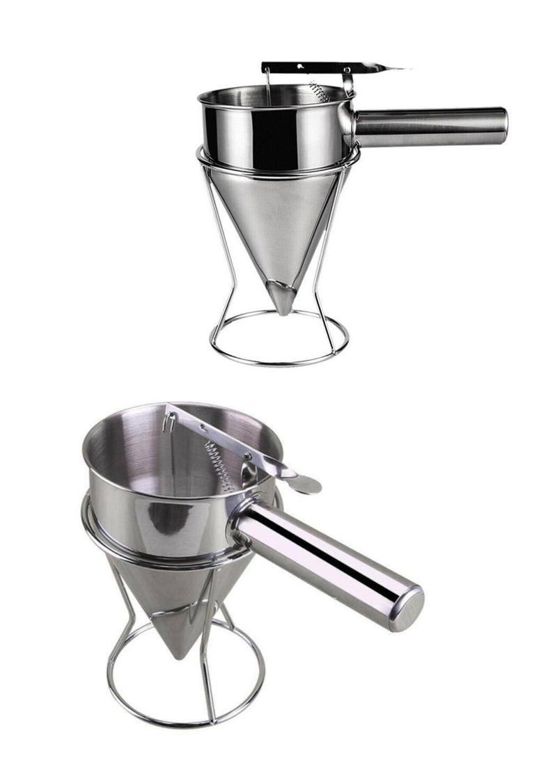 2 Pieces Stainless Steel Pancake Batter Dispenser with Stand Funnel Cake Dispenser