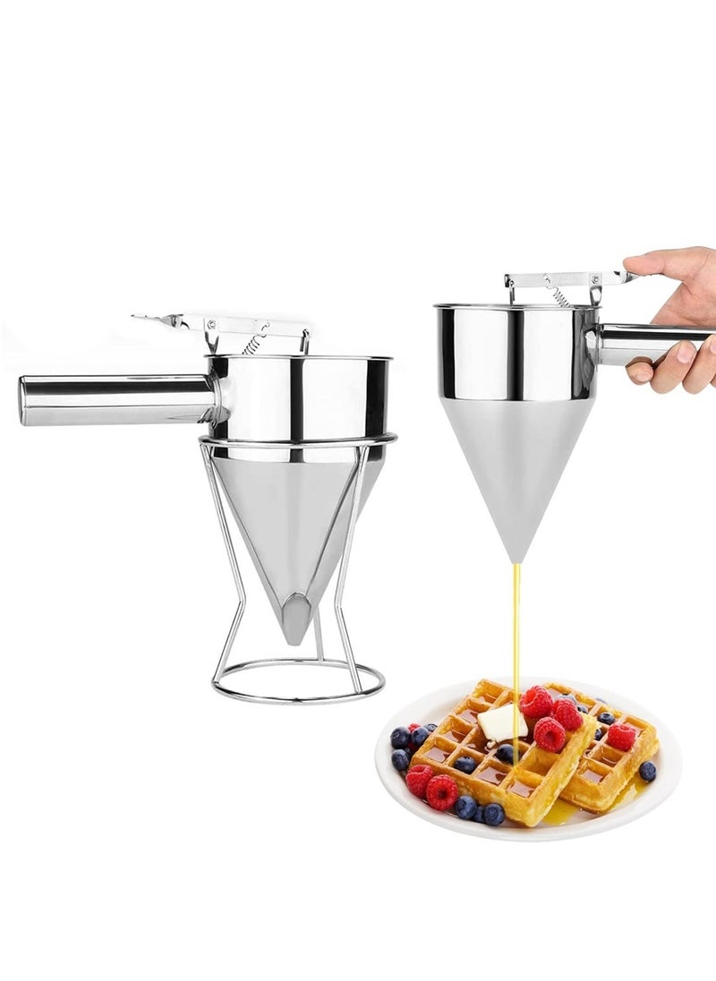 2 Pieces Stainless Steel Pancake Batter Dispenser with Stand Funnel Cake Dispenser