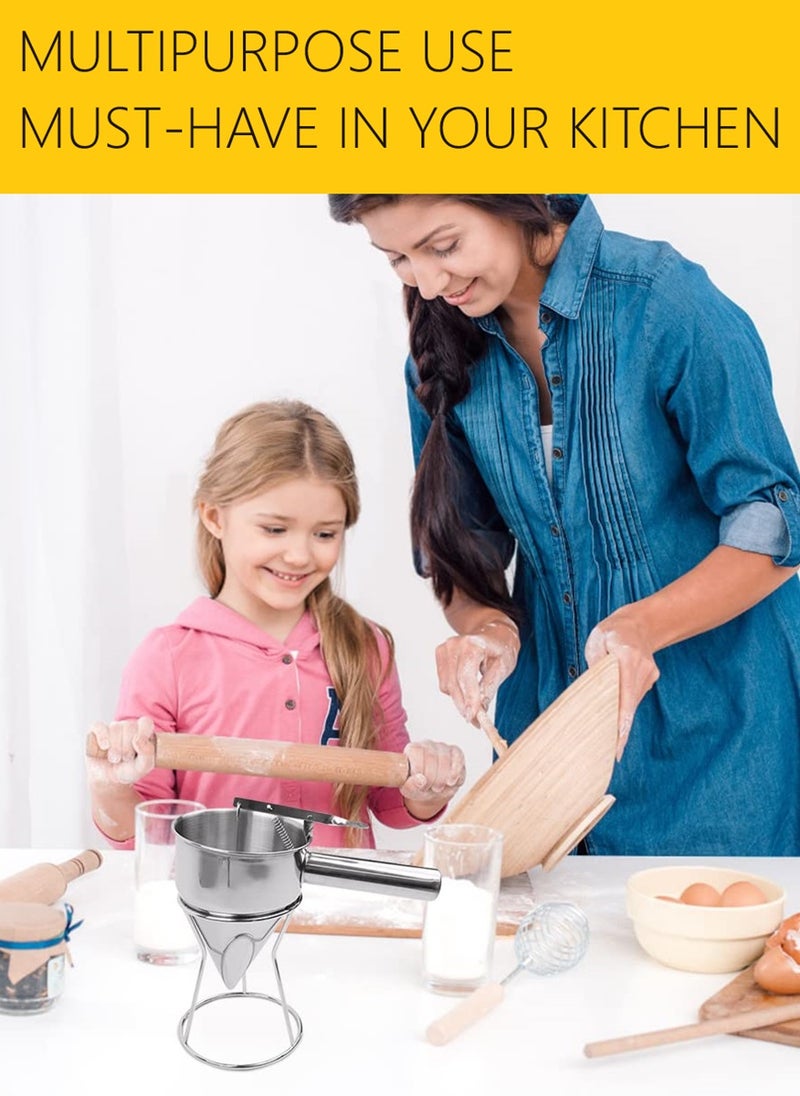2 Pieces Stainless Steel Pancake Batter Dispenser with Stand Funnel Cake Dispenser