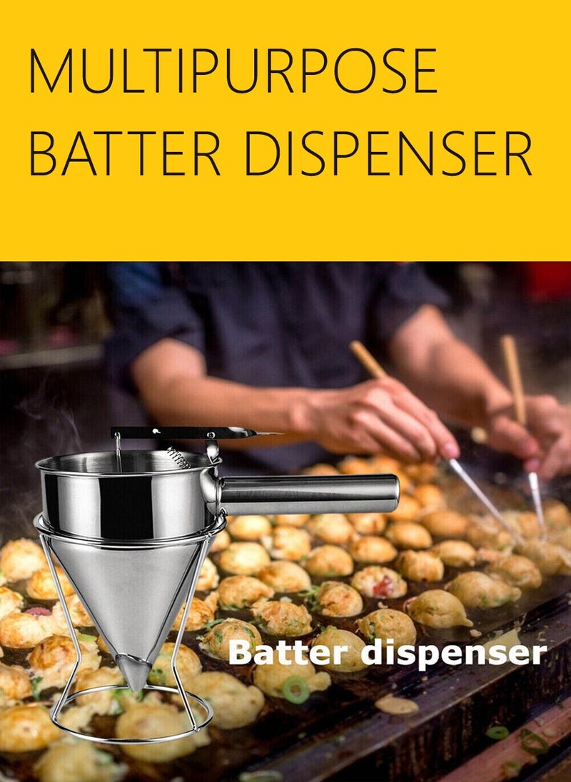 2 Pieces Stainless Steel Pancake Batter Dispenser with Stand Funnel Cake Dispenser