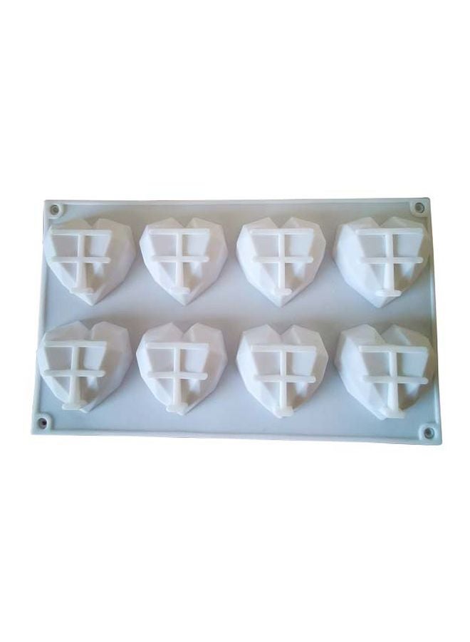 8-Cavity 3D Heart Shaped Mould White 30x17cm