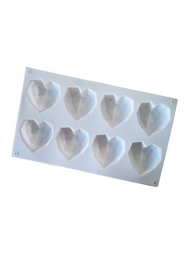 8-Cavity 3D Heart Shaped Mould White 30x17cm