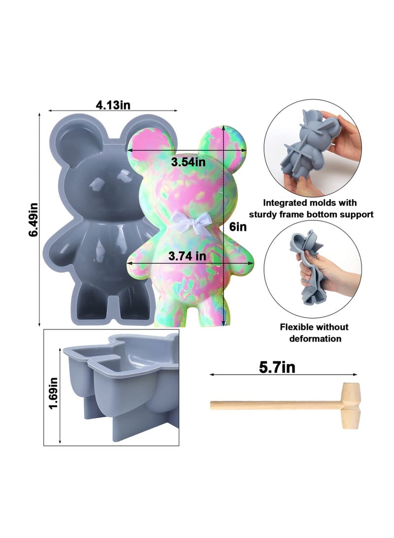 SYOSI, 2pcs 3D Teddy Bear Chocolate Silicone Mold with Hammer Pastry Molds